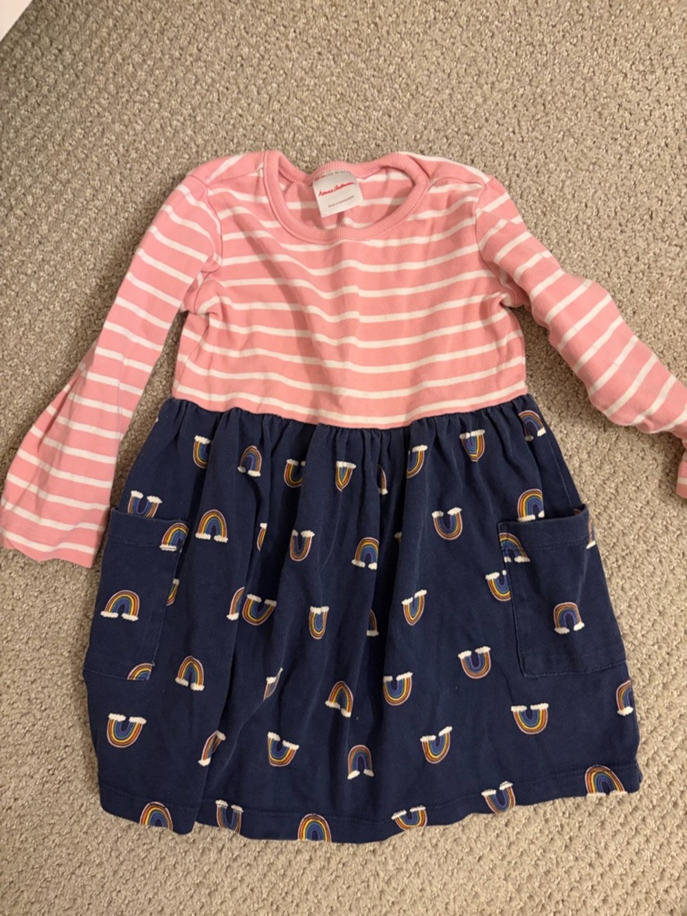 Hanna Andersson Pink Stripe Top with Navy Rainbow Pocket Dress